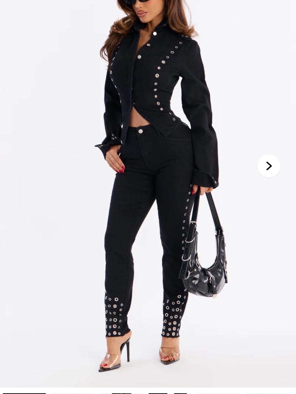 Black Grommet-Accented High-Rise Skinny Pants